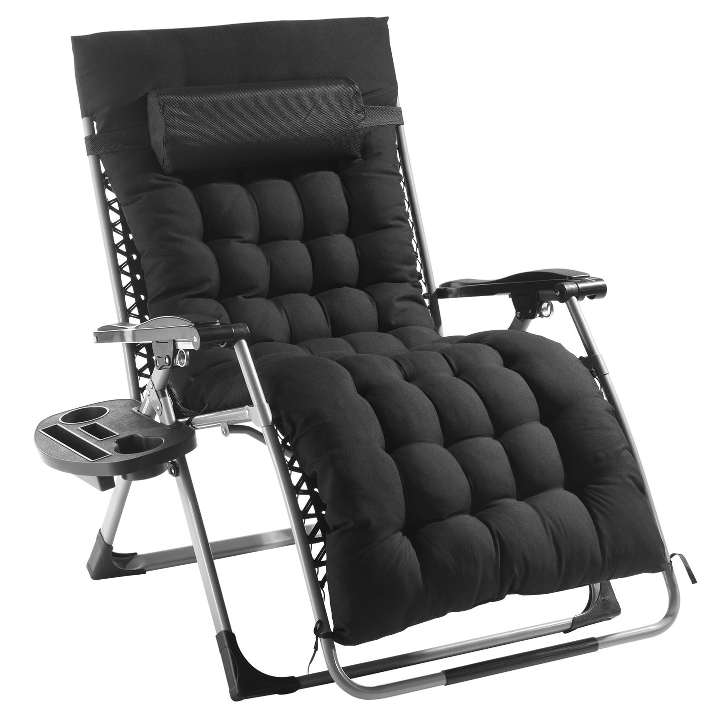 Zero Gravity Chair, 33 inch Zero Gravity Recliner Lounge Chair for Indoor and Outdoor, Adjustable Anti Gravity Chair with Cushion, Headrest, Footrest, and Cupholder, 500 lbs, Black
