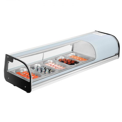 Sushi-Kühlvitrine, 52 l, gewerbliche Sushi-Vitrine, 5-teilige Thekenvitrine mit gebogenem Glas, LED-Beleuchtung und digitaler Temperaturregelung, für Sushi-Bars, Restaurants und Geschäfte