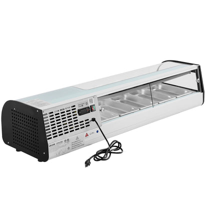 Sushi-Kühlvitrine, 52 l, gewerbliche Sushi-Vitrine, 5-teilige Thekenvitrine mit gebogenem Glas, LED-Beleuchtung und digitaler Temperaturregelung, für Sushi-Bars, Restaurants und Geschäfte