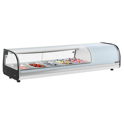 Sushi-Kühlvitrine, 52 l, gewerbliche Sushi-Vitrine, 5-teilige Thekenvitrine mit gebogenem Glas, LED-Beleuchtung und digitaler Temperaturregelung, für Sushi-Bars, Restaurants und Geschäfte