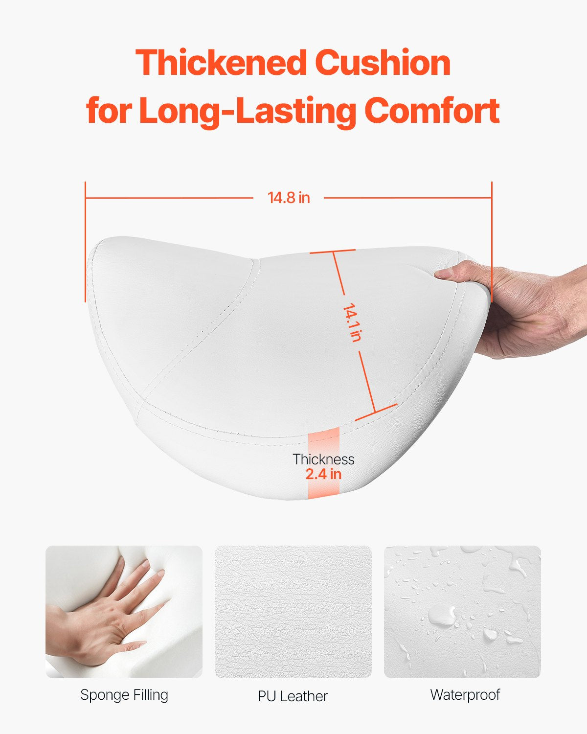 Saddle Stool with Wheels, 450 LBS Weight Capacity Ergonomic Rolling Stool, Height Adjustable Thickened PU Leather Swivel Saddle Chair for Salon, Spa, Massage, Tattoo, Clinic, White