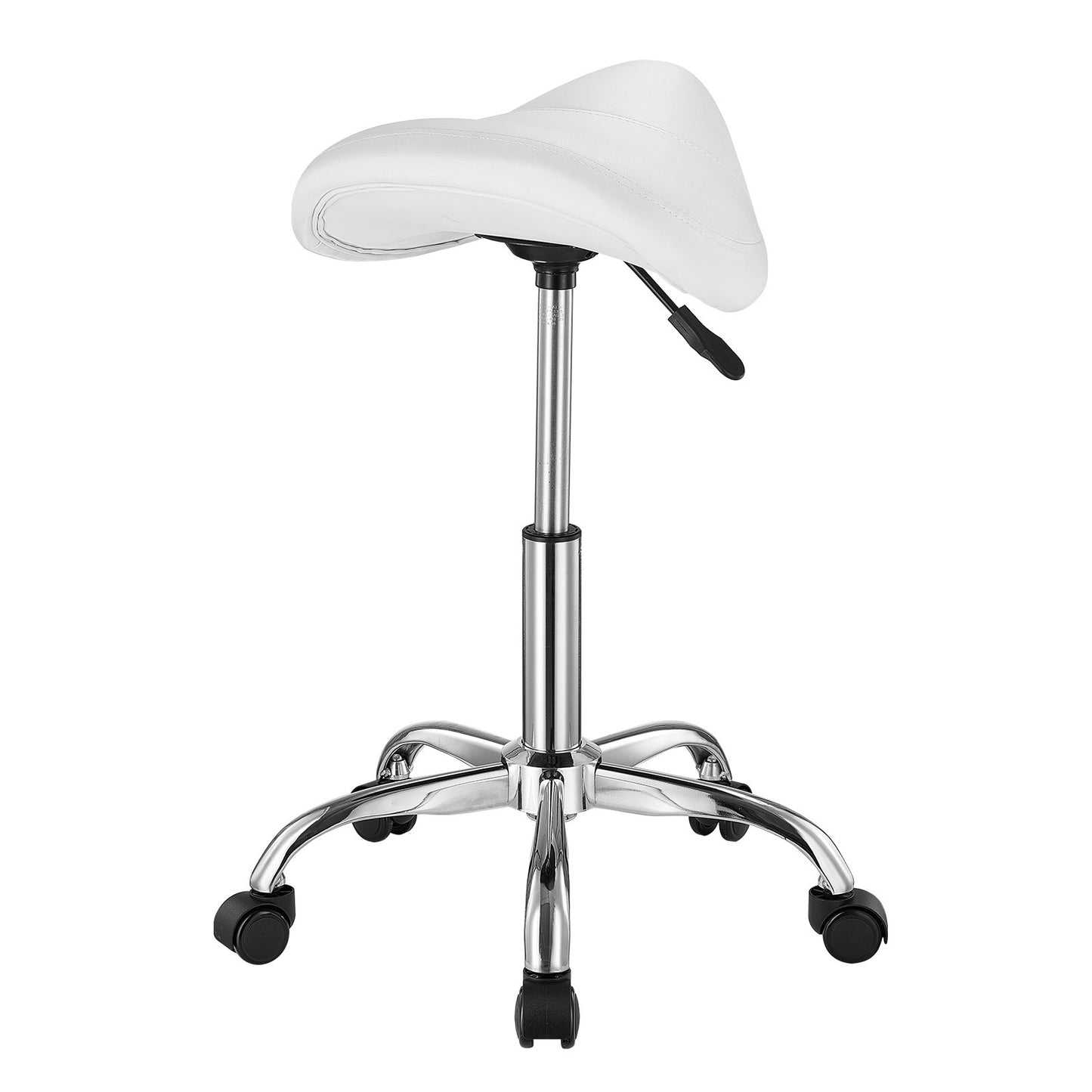 Saddle Stool with Wheels, 450 LBS Weight Capacity Ergonomic Rolling Stool, Height Adjustable Thickened PU Leather Swivel Saddle Chair for Salon, Spa, Massage, Tattoo, Clinic, White
