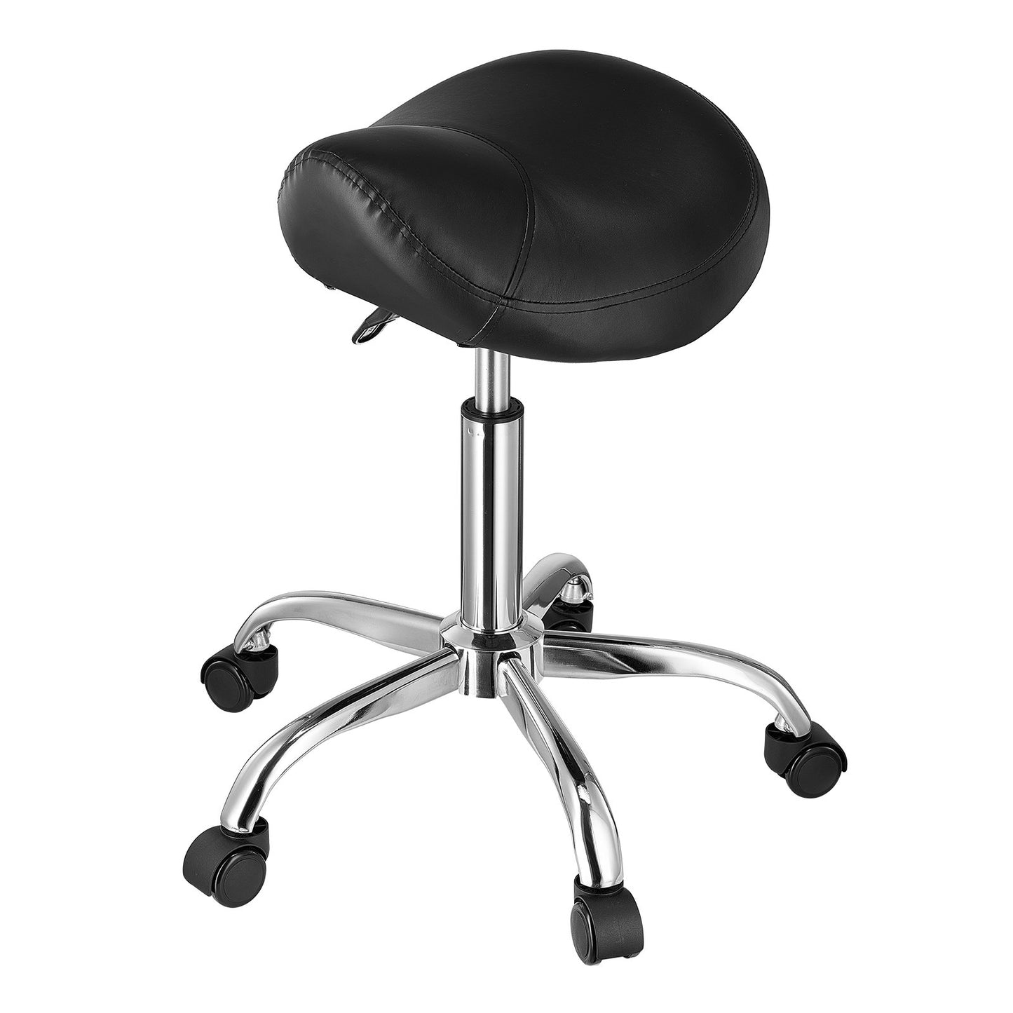 Saddle Stool with Wheels, 450 LBS Weight Capacity Ergonomic Rolling Stool, Height Adjustable Thickened PU Leather Swivel Saddle Chair for Salon, Spa, Massage, Tattoo, Clinic, Black