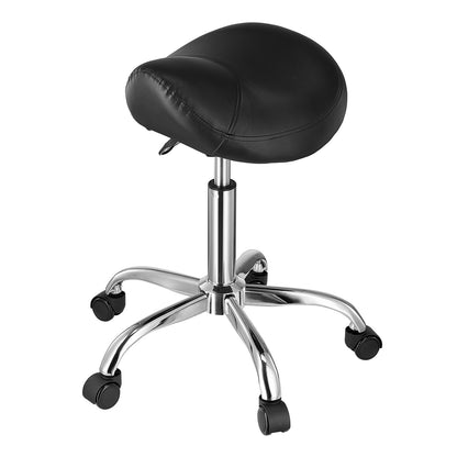 Saddle Stool with Wheels, 450 LBS Weight Capacity Ergonomic Rolling Stool, Height Adjustable Thickened PU Leather Swivel Saddle Chair for Salon, Spa, Massage, Tattoo, Clinic, Black