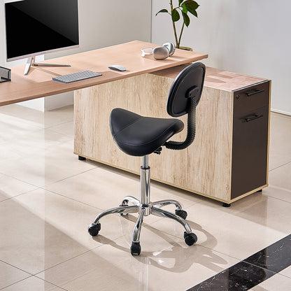 Saddle Stool with Back Support and Wheels, 450 LBS Weight Capacity Ergonomic Rolling Stool, Height Adjustable Thickened PU Leather Swivel Saddle Chair for Salon, Spa, Massage, Tattoo, Black