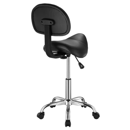 Saddle Stool with Back Support and Wheels, 450 LBS Weight Capacity Ergonomic Rolling Stool, Height Adjustable Thickened PU Leather Swivel Saddle Chair for Salon, Spa, Massage, Tattoo, Black