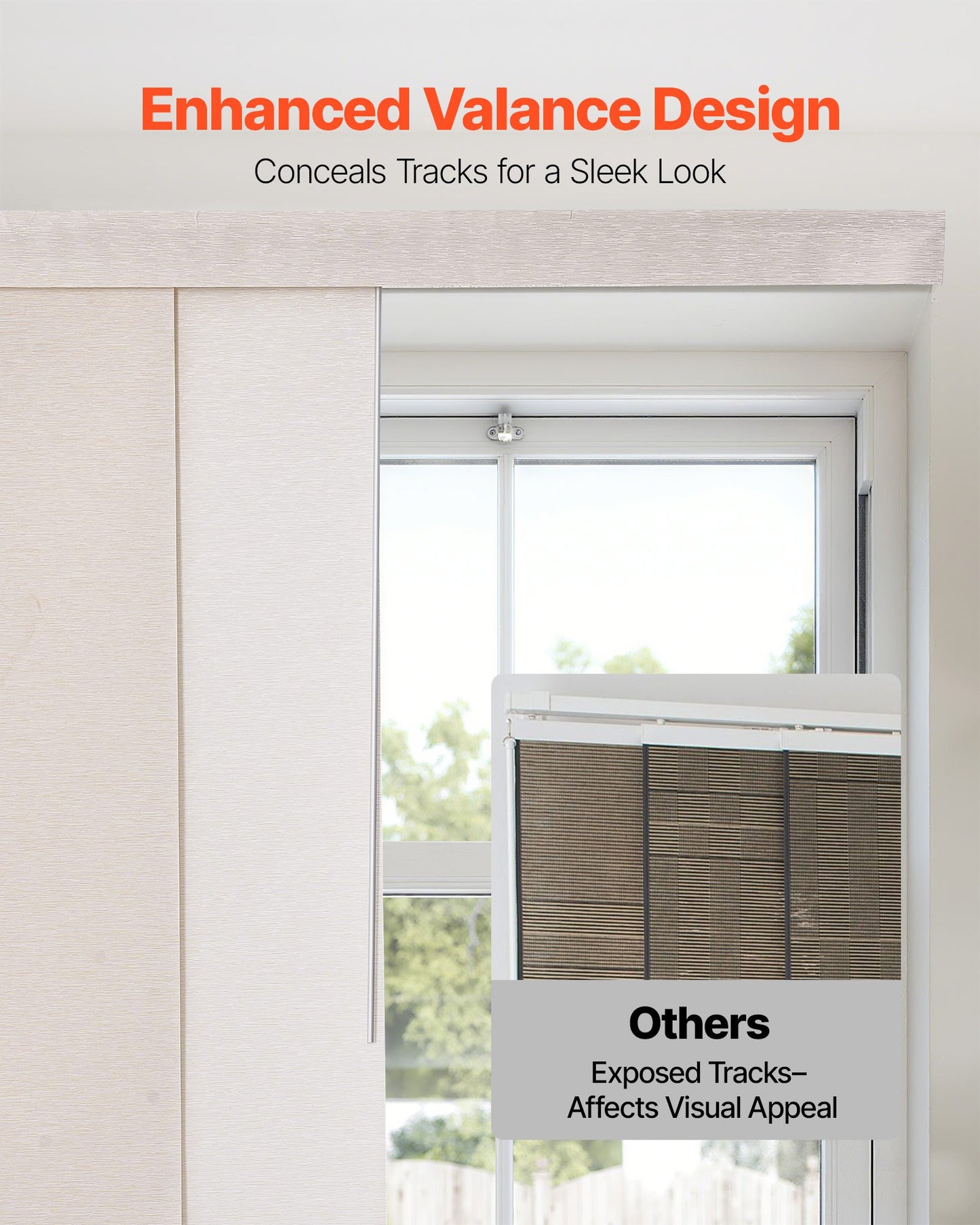 Panel Track Blinds, Extendable Track from 116 cm to 218 cm W, Trimmable Panel Curtains Up to 243cm H, Adjustable Vertical Panel Blinds for Sliding Doors, Patio Doors, Room Divider, Light Brown