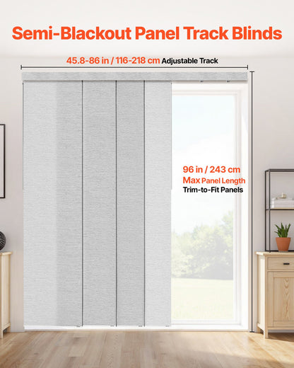 Panel Track Blinds, Extendable Track from 116 cm to 218 cm W, Trimmable Panel Curtains Up to 243cm H, Adjustable Vertical Panel Blinds for Sliding Doors, Patio Doors, Room Divider, Window, Gray