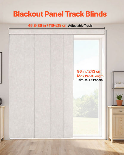 Panel Track Blinds, Extendable Track from 116 cm to 218 cm W, Trimmable Panel Curtains Up to 243cm H, Vertical Blackout Panel Blinds for Sliding Doors, Patio Doors, Room Divider, Light Gray