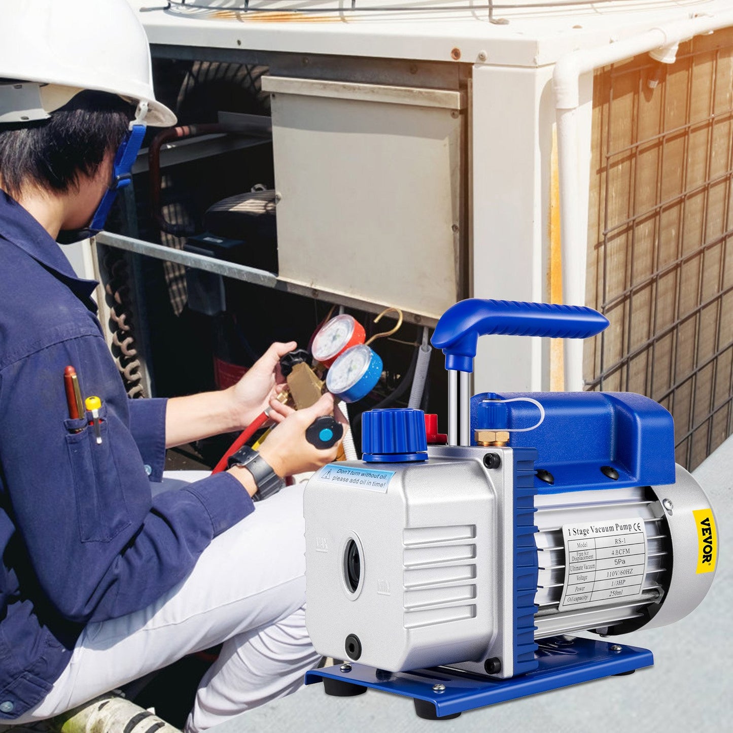 Vakuumpumpen-Manometer-Set für Klimaanlagen, 4,8 CFM, 5 Pa, HVAC-Vakuumpumpe mit Box