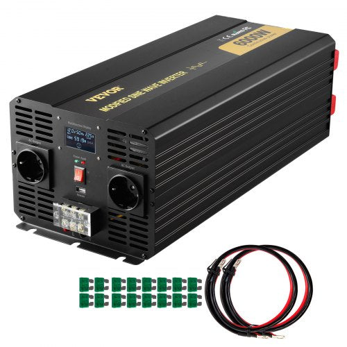 6000-W-Wechselrichter, modifizierter Sinus-Wechselrichter (12 V DC auf 230 V AC) mit LCD-Display, Fernbedienung, LED-Anzeigen und EU-Steckdosen für Auto, Wohnmobil, LKW, Boot, Reisen und Camping