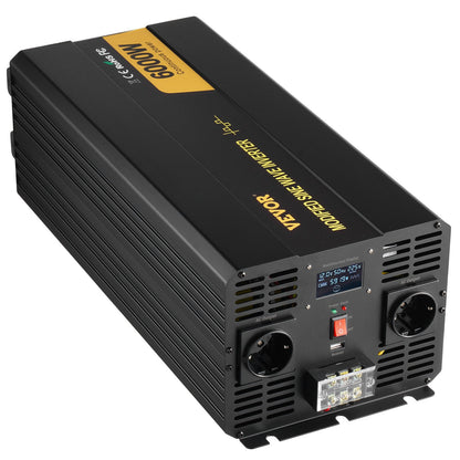 Power Inverter, 6000W, Modified Sine Wave Inverter DC 12V to AC 230V Car Converter with LCD Display Remote Controller, LED Indicators EU Outlets Power Inverter, for Car RV Truck Boat Travel Camping
