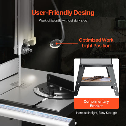Band Saw, 340mm / 13.39-Inch, Benchtop Bandsaw with Stand, 440-846 RPM Continuously Viable Speed, 1100W 1.5HP, 220V, Optimized Work Light, and Miter Gauge, for Woodworking Aluminum Wood Metal Copper