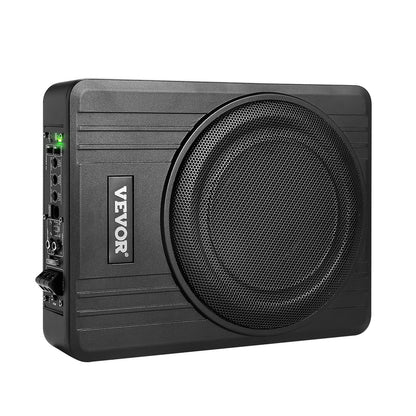 10-Zoll-300-Watt-Subwoofer für die Montage unter dem Sitz, schlanker, aktiver Auto-Subwoofer mit integriertem Verstärker, Hoch-/Niederpegeleingang und Lautstärkeregler für SUVs, PKWs, LKWs und Wohnmobile