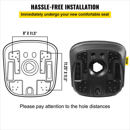 Universal Tractor Seat Replacement, Compact High Back Mower Seat Pair, Black Vinyl Forklift Seat, Central Drain Hole Skid Steer Seat with Mounting Bolt Patterns of 8" x 11.5" & 11.25" x 11.5"
