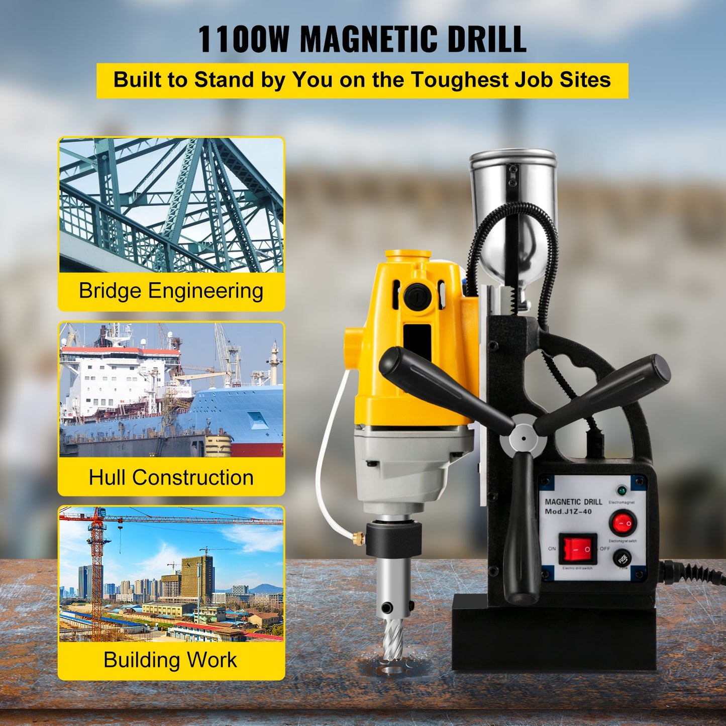 MD40 38.1 mm Electric Magnetic Drill Press Drilling Machine with 11PC HSS Cutter Set Precise Annular Cutter Kit Compact Switchable Evolution 1100W Magnet Force