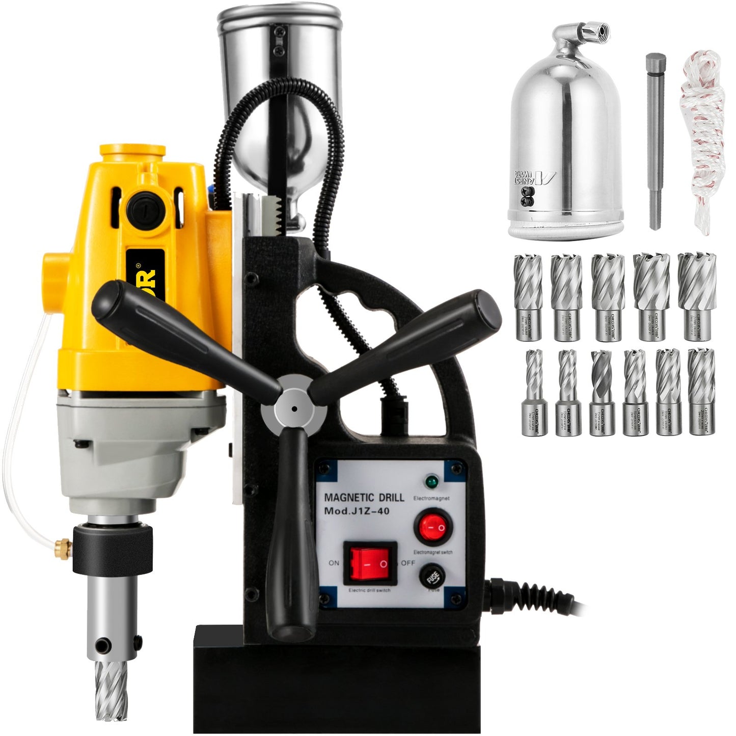 MD40 38.1 mm Electric Magnetic Drill Press Drilling Machine with 11PC HSS Cutter Set Precise Annular Cutter Kit Compact Switchable Evolution 1100W Magnet Force