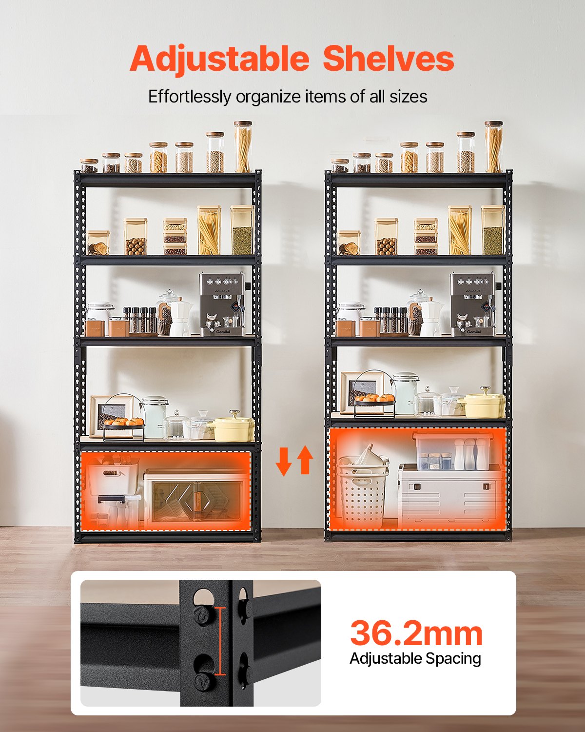 Storage Shelves, 2000 lbs, 5 Tier Garage Storage Shelving, 16" D x 36" W x 71.4" H Adjustable Metal Shelves for Garage Shelves Utility Rack Shelf, Ideal for Kitchen, Warehouse, Basement, Black