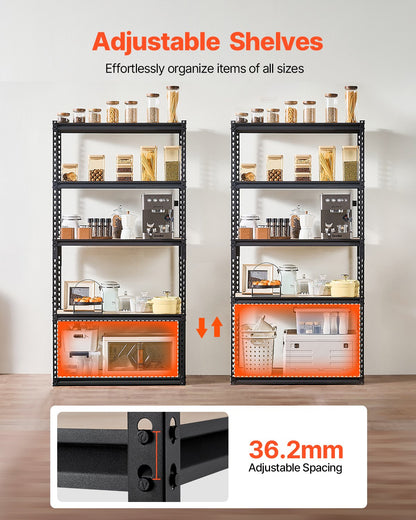 Storage Shelves, 2000 lbs, 5 Tier Garage Storage Shelving, 16" D x 36" W x 71.4" H Adjustable Metal Shelves for Garage Shelves Utility Rack Shelf, Ideal for Kitchen, Warehouse, Basement, Black