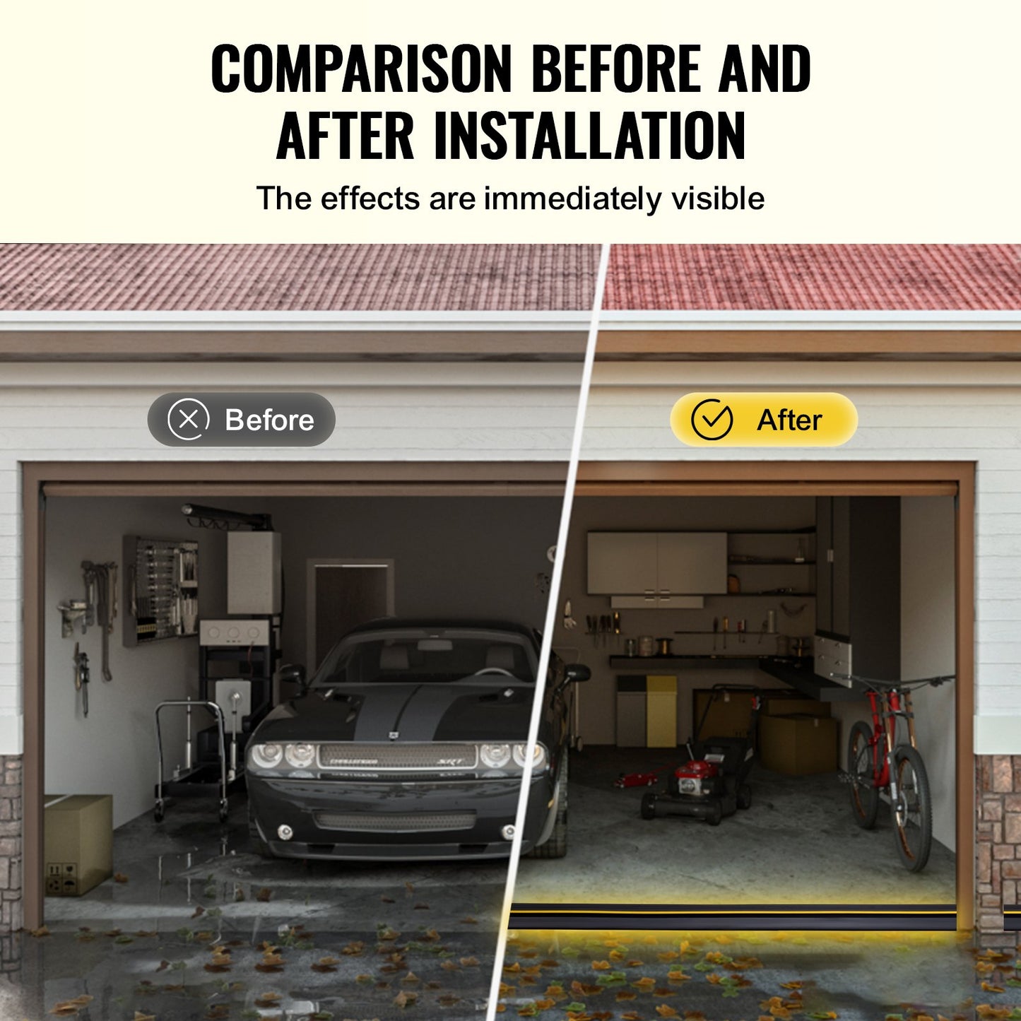 Garage Door Threshold Seal Strip, 12 FT Universal Garage Door Floor Seal Strip with Adhesive, Garage Door Bottom Weatherproof Strip, Upgraded Thick PVC DIY Weather Stripping Replacement, Black