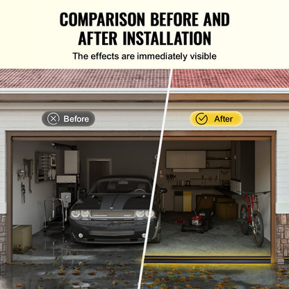 Garage Door Threshold Seal Strip, 12 FT Universal Garage Door Floor Seal Strip with Adhesive, Garage Door Bottom Weatherproof Strip, Upgraded Thick PVC DIY Weather Stripping Replacement, Black