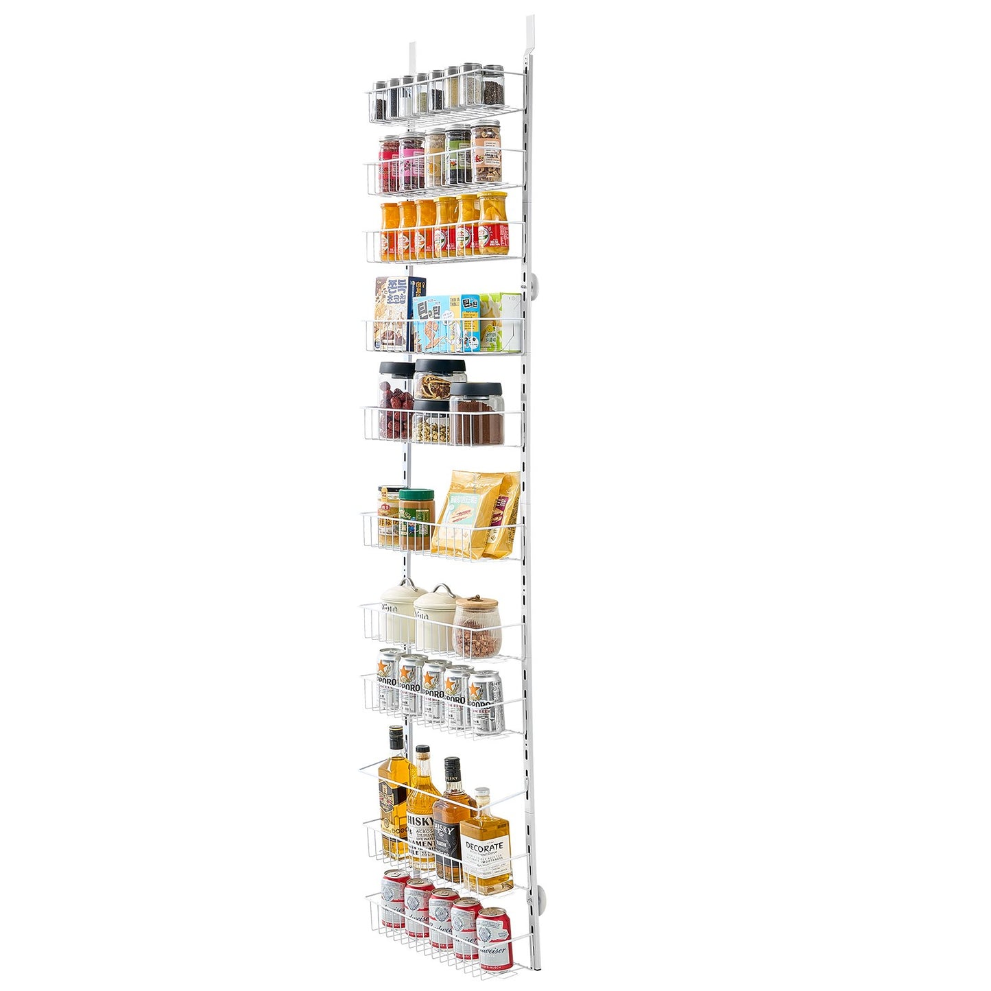 Over the Door Pantry Organizer, 10-Tier Pantry Organization and Storage, Heavy-Duty Steel Hanging Spice Rack, Adjustable Wall Seasoning Shelves, for Home Kitchen Laundry Room Bathroom, White