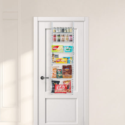 Over the Door Pantry Organizer, 6-Tier Pantry Organization and Storage, Heavy-Duty Steel Hanging Spice Rack, Adjustable Wall Seasoning Shelves, for Home Kitchen Laundry Room Bathroom, White