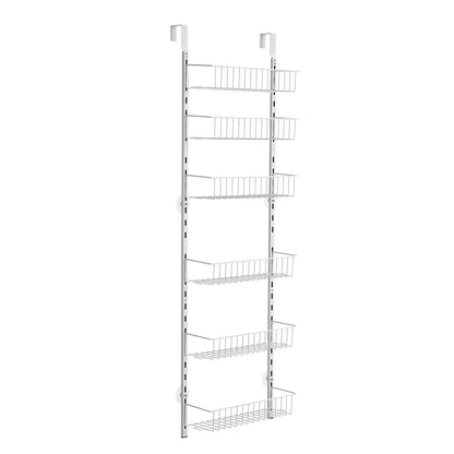 Over the Door Pantry Organizer, 6-Tier Pantry Organization and Storage, Heavy-Duty Steel Hanging Spice Rack, Adjustable Wall Seasoning Shelves, for Home Kitchen Laundry Room Bathroom, White