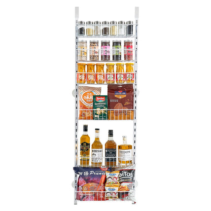 Over the Door Pantry Organizer, 6-Tier Pantry Organization and Storage, Heavy-Duty Steel Hanging Spice Rack, Adjustable Wall Seasoning Shelves, for Home Kitchen Laundry Room Bathroom, White