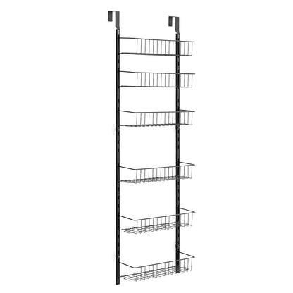Over the Door Pantry Organizer, 6-Tier Pantry Organization and Storage, Heavy-Duty Steel Hanging Spice Rack, Adjustable Wall Seasoning Shelves, for Home Kitchen Laundry Room Bathroom, Black