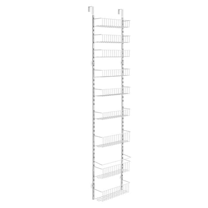 Over the Door Pantry Organizer, 9-Tier Pantry Organization and Storage, Heavy-Duty Steel Hanging Spice Rack, Adjustable Wall Seasoning Shelves, for Home Kitchen Laundry Room Bathroom, White