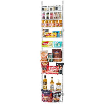 Over the Door Pantry Organizer, 9-Tier Pantry Organization and Storage, Heavy-Duty Steel Hanging Spice Rack, Adjustable Wall Seasoning Shelves, for Home Kitchen Laundry Room Bathroom, White