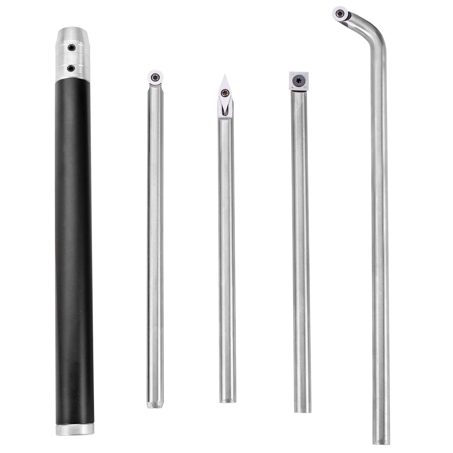 4-teiliges Drechselwerkzeug-Set aus Hartmetall mit rautenförmigen, runden und quadratischen Schneidwerkzeugen, austauschbaren Drechselmeißeln und Griff. Ideal für Heimwerker und Bastler.