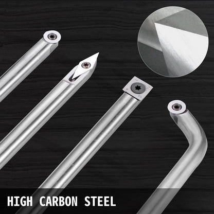 4-teiliges Drechselwerkzeug-Set aus Hartmetall mit rautenförmigen, runden und quadratischen Schneidwerkzeugen, austauschbaren Drechselmeißeln und Griff. Ideal für Heimwerker und Bastler.