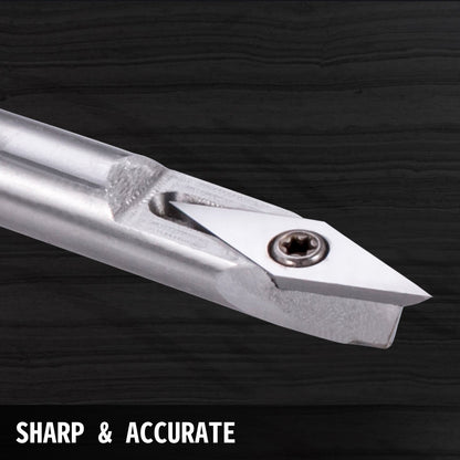 4-teiliges Drechselwerkzeug-Set aus Hartmetall mit rautenförmigen, runden und quadratischen Schneidwerkzeugen, austauschbaren Drechselmeißeln und Griff. Ideal für Heimwerker und Bastler.