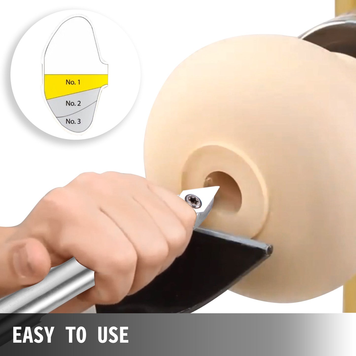 4-teiliges Drechselwerkzeug-Set aus Hartmetall mit rautenförmigen, runden und quadratischen Schneidwerkzeugen, austauschbaren Drechselmeißeln und Griff. Ideal für Heimwerker und Bastler.