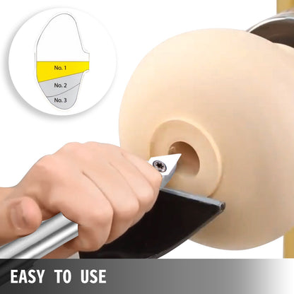 4-teiliges Drechselwerkzeug-Set aus Hartmetall mit rautenförmigen, runden und quadratischen Schneidwerkzeugen, austauschbaren Drechselmeißeln und Griff. Ideal für Heimwerker und Bastler.