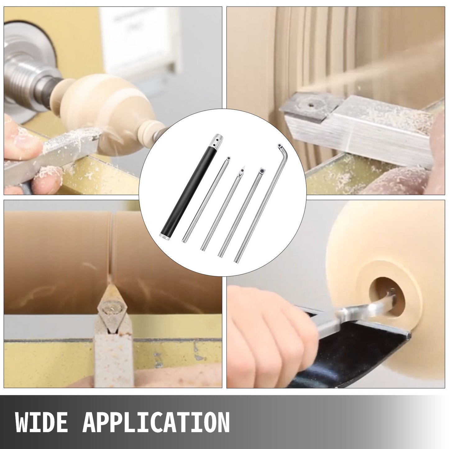 4-teiliges Drechselwerkzeug-Set aus Hartmetall mit rautenförmigen, runden und quadratischen Schneidwerkzeugen, austauschbaren Drechselmeißeln und Griff. Ideal für Heimwerker und Bastler.