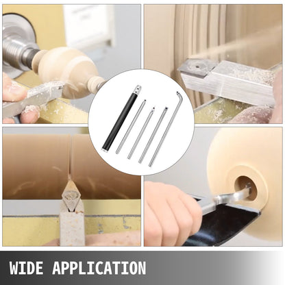 4-teiliges Drechselwerkzeug-Set aus Hartmetall mit rautenförmigen, runden und quadratischen Schneidwerkzeugen, austauschbaren Drechselmeißeln und Griff. Ideal für Heimwerker und Bastler.