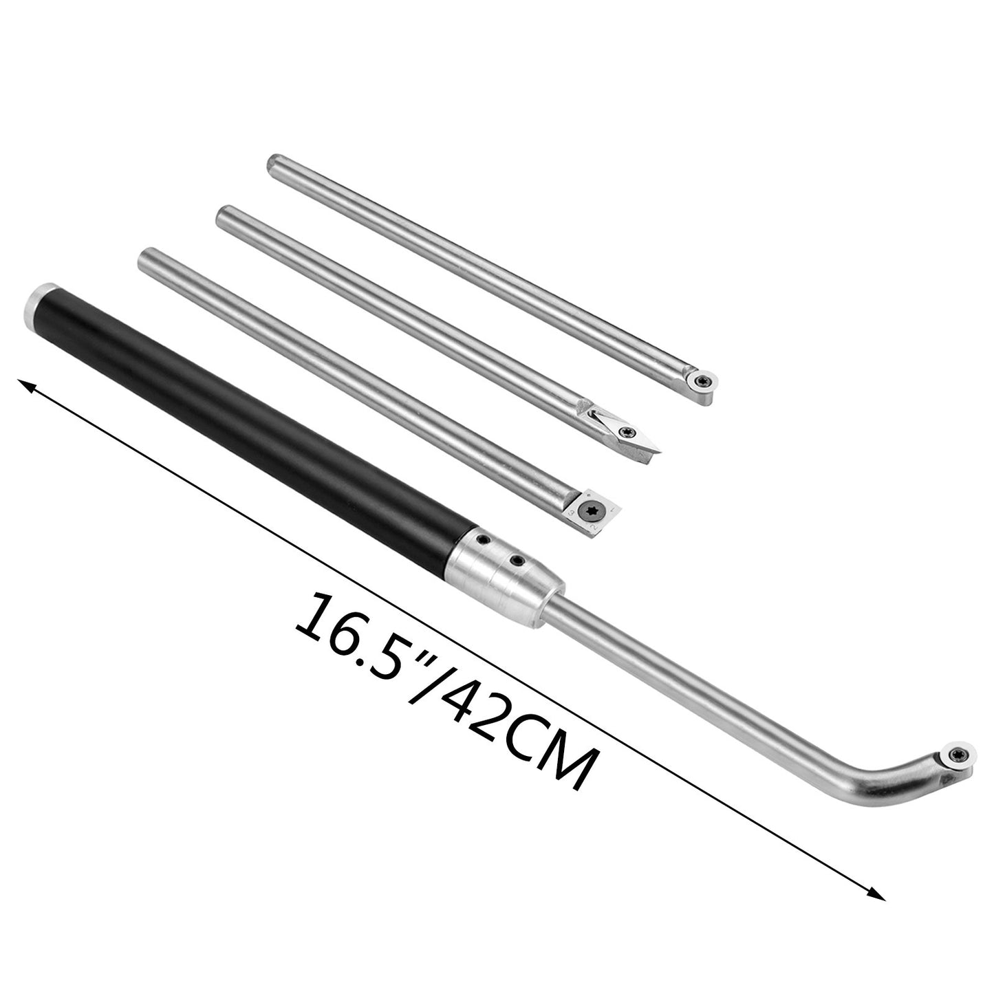 4-teiliges Drechselwerkzeug-Set aus Hartmetall mit rautenförmigen, runden und quadratischen Schneidwerkzeugen, austauschbaren Drechselmeißeln und Griff. Ideal für Heimwerker und Bastler.