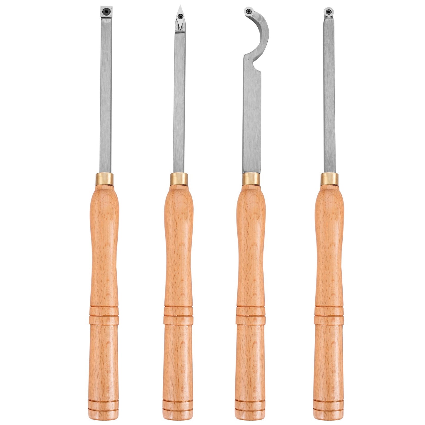 Wood Turning Tools for Lathe 4 PCS Set, Carbide Lathe Tools with Diamond Shape, Round, Square Cutters, Turning Lathe Chisels with Comfortable Grip Handles Lathe Tools for Craft DIY Hobbyists