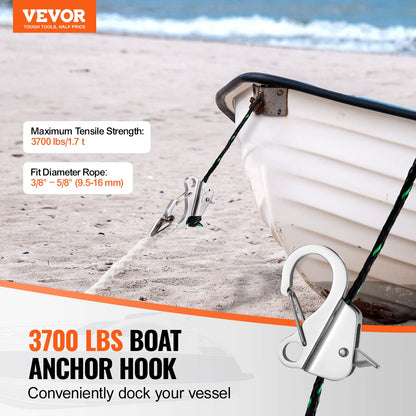 Boat Anchor Hook, 304 Stainless Steel Slide Anchor, Knotless Anchor System with Quick Release, Boat Anchor Hook Clips for 3/8" - 5/8" Boat Anchor Rope, Easy to Use, Holds 3700 LBS