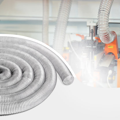 Absaugschlauch, 4 Zoll x 50 Fuß, verdicktes, durchstoßfestes, flexibles und transparentes PVC-Material mit Stahldrahtspirale, 4 x Edelstahlklemmen (304), für Tischkreissäge, Bandsäge, Hobelmaschine und Abrichte.