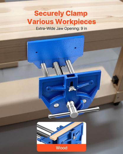 Woodworking Vise, 9 Inch Jaw Width, Quick Release Wood Bench Vise, 10.2 Inch Max Jaw Opening, Heavy-duty Cast Iron Construction, Adjustable Front Stop, Workbench Vice, for Woodworking Drilling