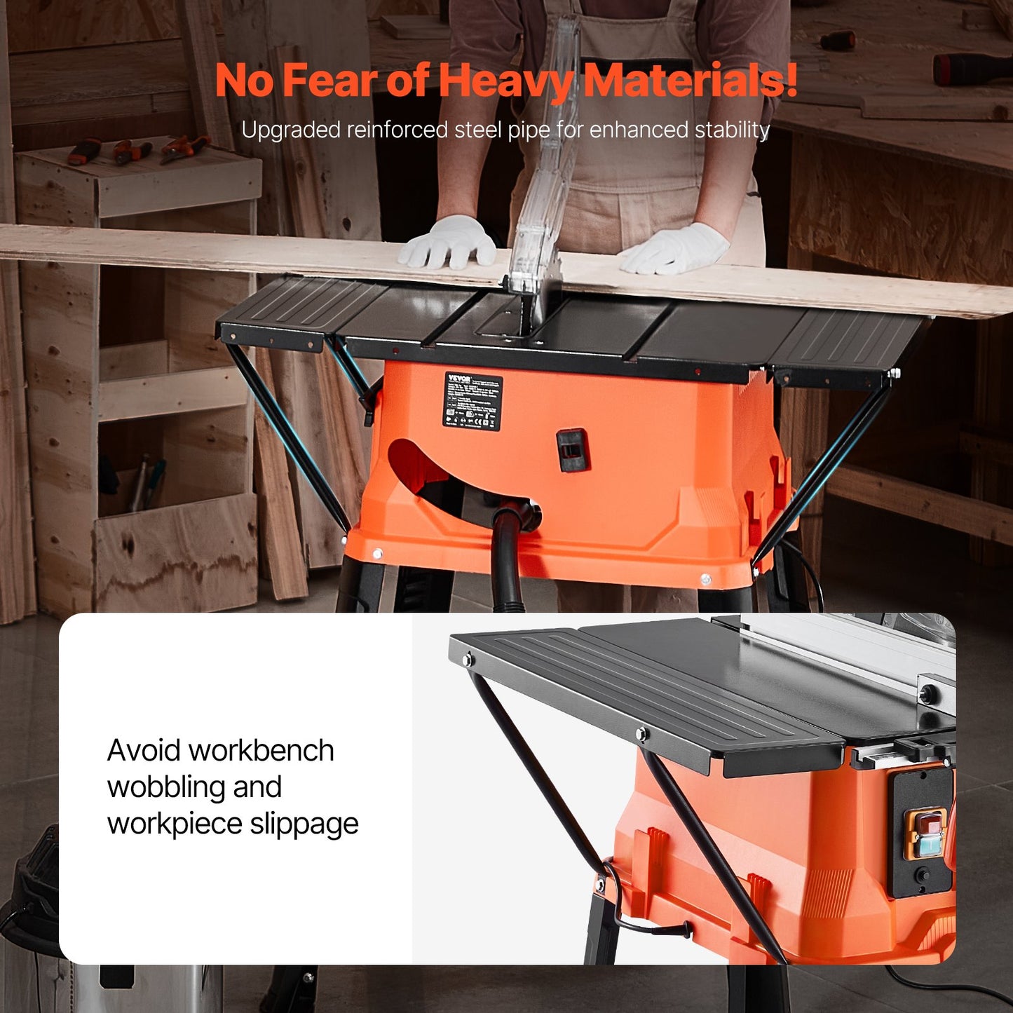 Table Saw with Stand, 254 mm, 1800W Portable Compact Tablesaw, 200 mm Max Rip Capacity, 4800RPM Cutting Speed, with 24 Teeth Saw Blade, Sliding Miter Gauge, for Woodworking & Furniture Making