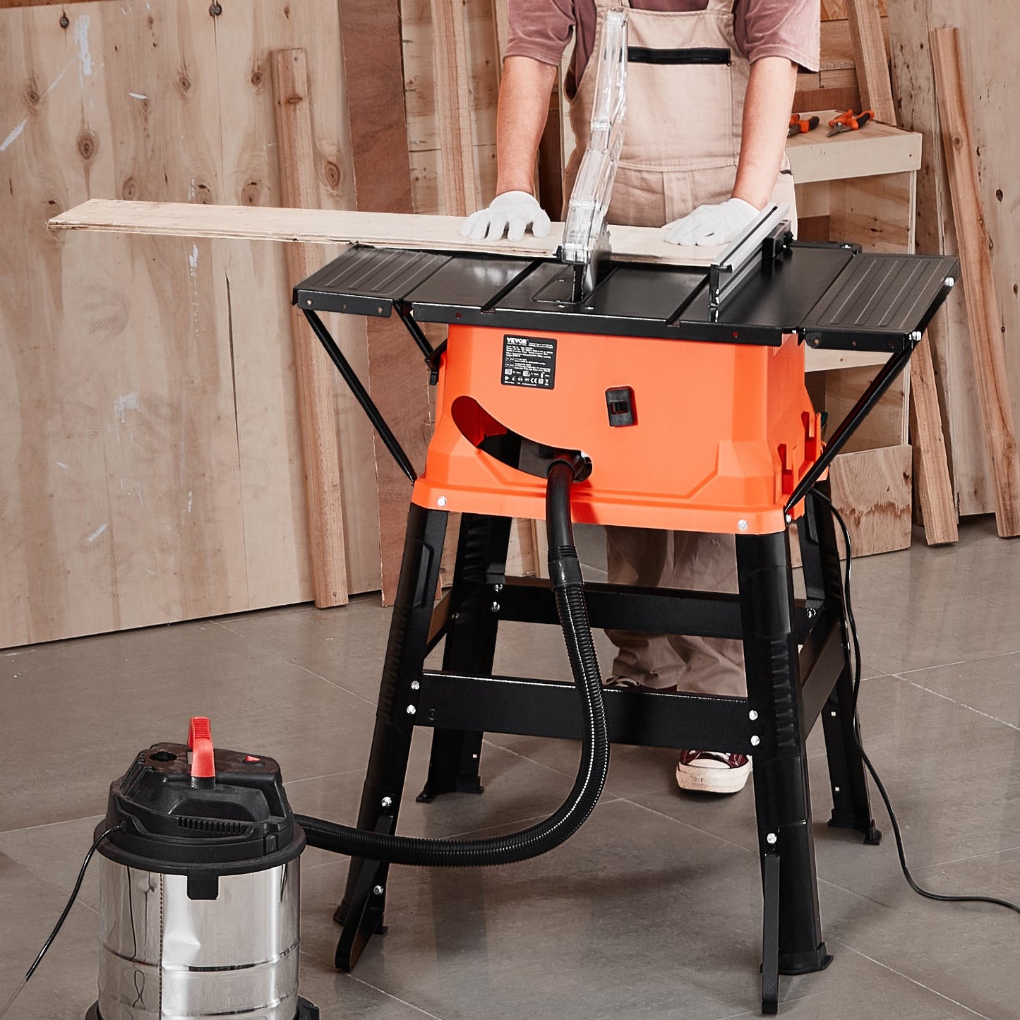 Table Saw with Stand, 254 mm, 1800W Portable Compact Tablesaw, 200 mm Max Rip Capacity, 4800RPM Cutting Speed, with 24 Teeth Saw Blade, Sliding Miter Gauge, for Woodworking & Furniture Making