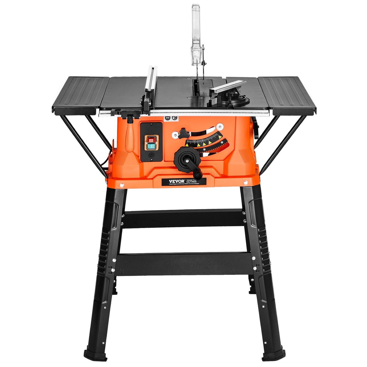 Table Saw with Stand, 254 mm, 1800W Portable Compact Tablesaw, 200 mm Max Rip Capacity, 4800RPM Cutting Speed, with 24 Teeth Saw Blade, Sliding Miter Gauge, for Woodworking & Furniture Making