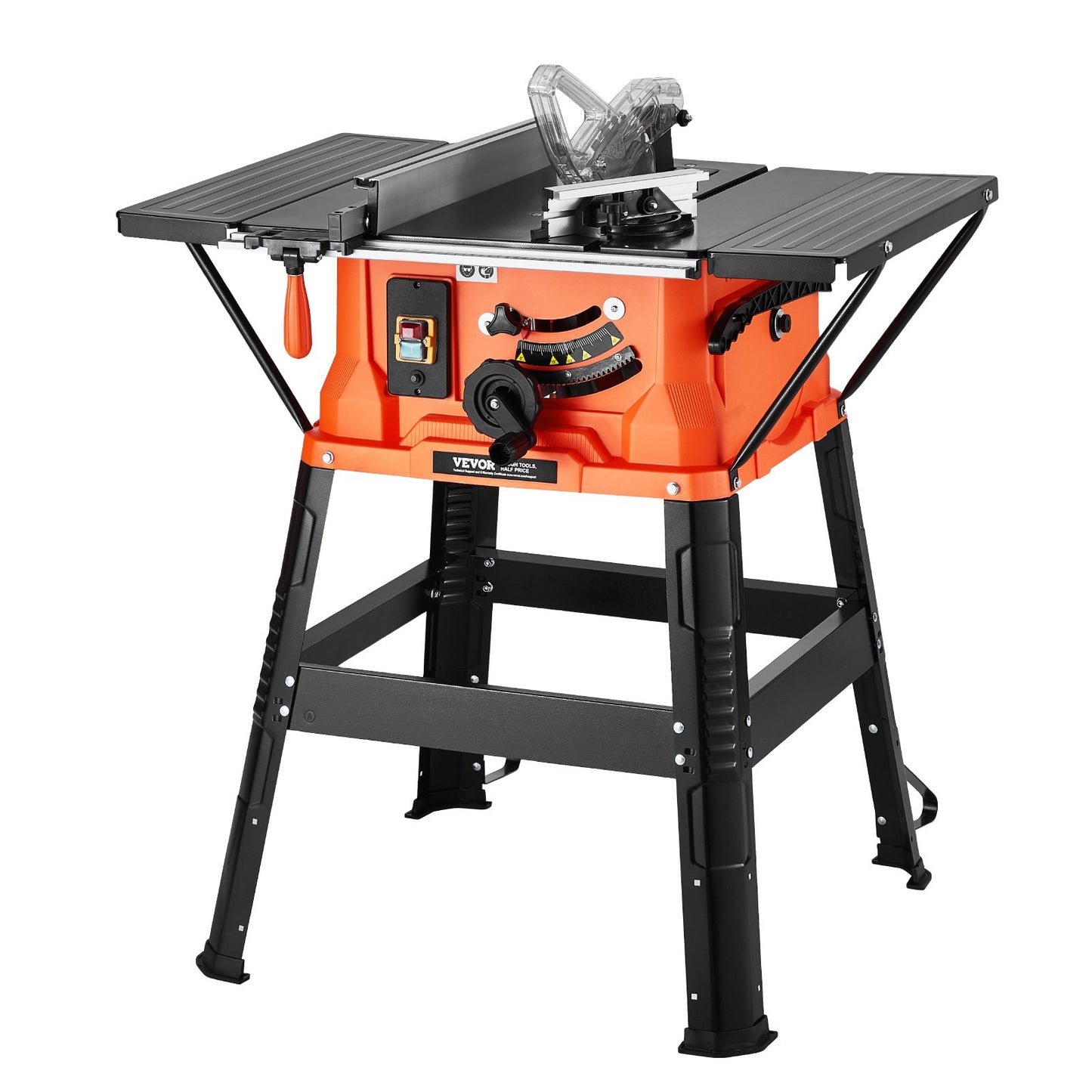 Table Saw with Stand, 254 mm, 1800W Portable Compact Tablesaw, 200 mm Max Rip Capacity, 4800RPM Cutting Speed, with 24 Teeth Saw Blade, Sliding Miter Gauge, for Woodworking & Furniture Making