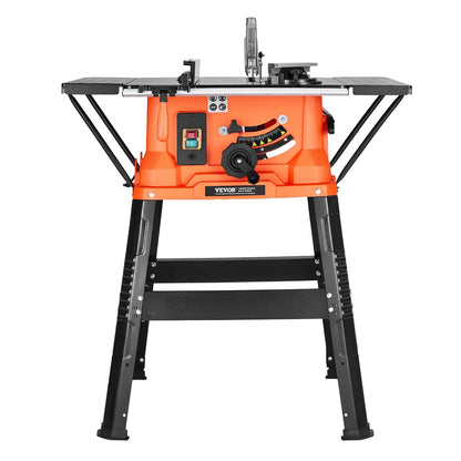 Table Saw with Stand, 254 mm, 1800W Portable Compact Tablesaw, 200 mm Max Rip Capacity, 4800RPM Cutting Speed, with 24 Teeth Saw Blade, Sliding Miter Gauge, for Woodworking & Furniture Making