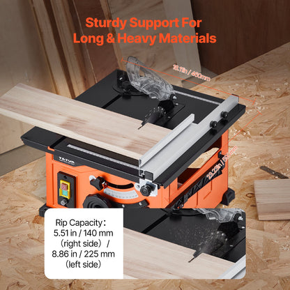 Table Saw for Jobsite, 210 mm, 1200W Portable Compact Tablesaw, 225mm Max Rip Capacity, 4800RPM Cutting Speed, with 24 Teeth Saw Blade, Sliding Miter Gauge, for DIY Woodworking Furniture Making